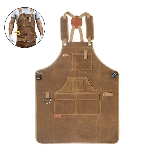 Woodworking Shop Aprons For Men And Women | Durable Waxed Canvas Work Apron With Pockets | Cross-back Straps | Adjustable Tool Apron Up