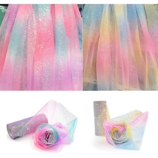 1 st Tulleband med Regnbågsglitter, Gradient, (6 tum x 10 yards), Ljus