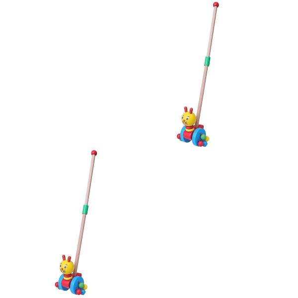 3-pack Babyvagnar med Djurmotiv, Trävagnar för Spädbarn, Lekvagnar med Tryckstång 2pcs 26X10X8CM