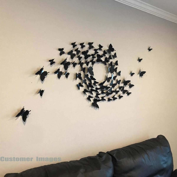 Avtagbara 3D Butterfly Wall Stickers 24st Wall Stickers för hem- och rumsdekoration (svart)