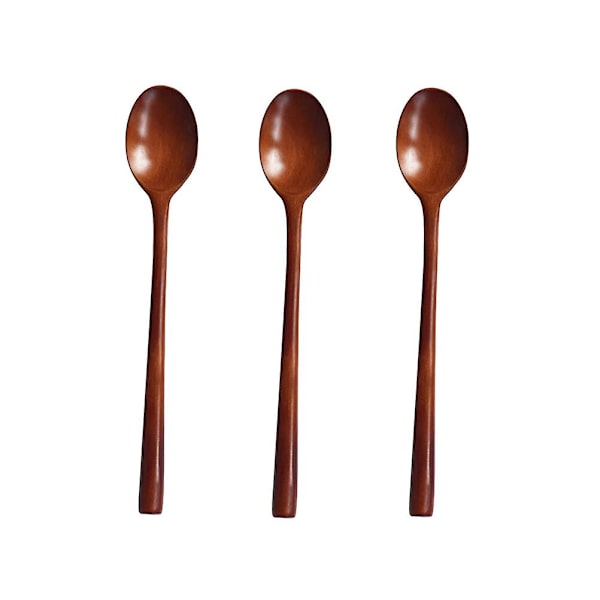 3 st Träskedar med Långt Skaft Naturlig Textur Tunna Skaft Soppskedar 3 st 3 pcs