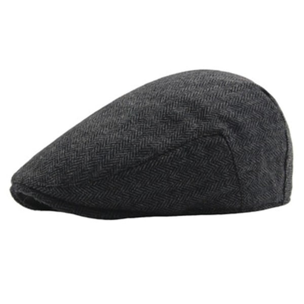Miesten kalanruotobaretti, miesten cap, keski-ikäisten ja vanhusten lämmin hattu, syksyn ja talven villahattu tummanharmaa dark gray