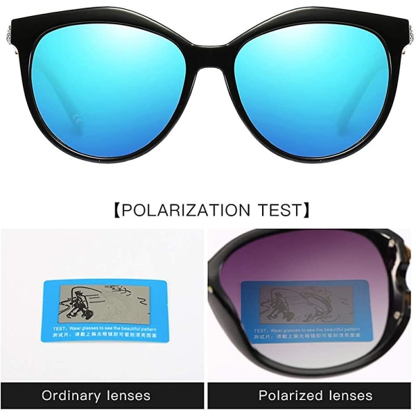 Solglasögon för kvinnor, polariserade, UV-skydd, transparent ram, svart ram, blåa linser Black Frame Blue Lens