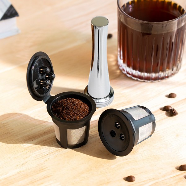 Gjenbrukbar K-kopp egnet for multistream-teknologi, gjenbrukbar kaffekannefilter lekkasjesikker, mikronett i rustfritt stål