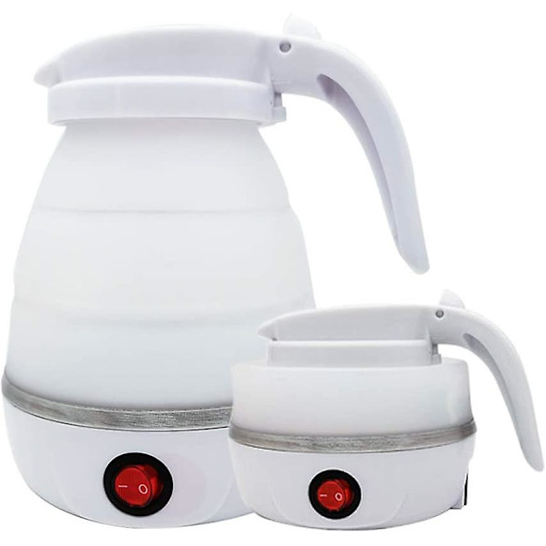Sammenleggbar vannkoker, silikon, med bunn i rustfritt stål, 0,6 L, ideell for camping eller motorsykkelreiser, hvit
