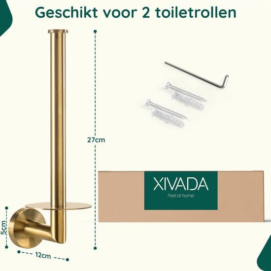 Vægmonteret toiletpapirholder, guld rustfrit stål reserveopbevaring til 2-3 ruller, ridse- og rustbestandig, pladsbesparende til badeværelset