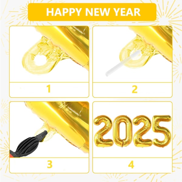 2 sett Hello 2025 Ballongbanner Happy New Year Eve Festdekorasjoner, Festutstyr 2025 Ballongtall