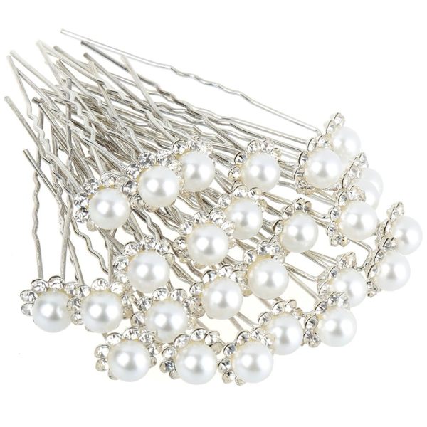Bryllups-Hårnåle med Perler til Brudens Frisure - 40 stk - Blomster-Krystal Hårnåle Klips til Brude & Galla-Hårtilbehør - U-Formet Hårnåle Klips