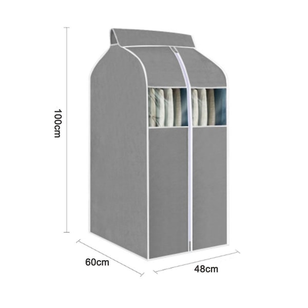 Grå 60x48x100 Hengende Klespose Klærpose Organizer Oppbevaring Med Klare PVC-vinduer Klærstativ Deksel Støvtett Klesdeksel For Dressjakke