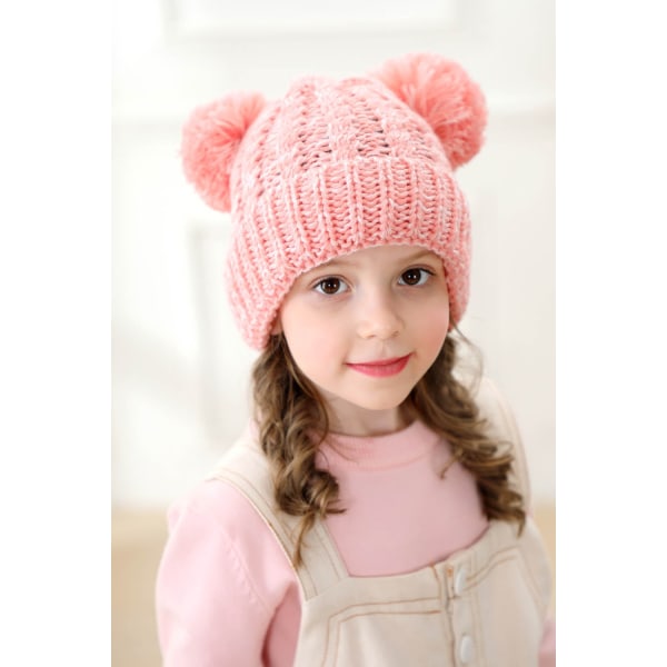 Babyflicka Hatt Stickad Beanie Baby Vinterhatt Söt Baby Pom Pom Beanies Hatt för Flickor Pojkar Tjock Varm Toddler Hatt, 1-5 År Gammal, 1st (Rosa)