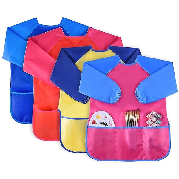 4 styks vandtæt langærmet malerforklæde til børn med 3 lommer