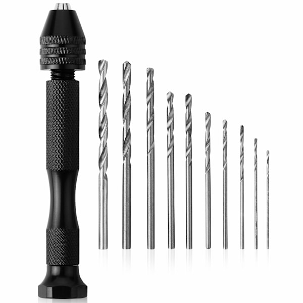 Käsikäyttöinen pora 10 poranterällä (0,6-2,0 mm), korupora, hartsipora, minipora, käsikäyttöinen pora korujen valmistukseen, pin vise