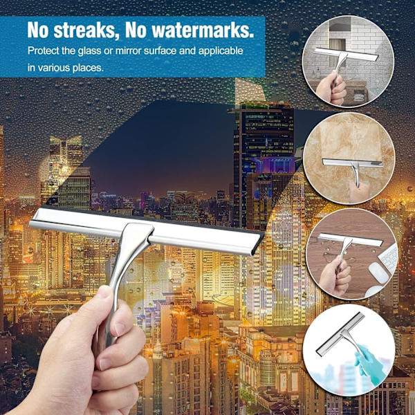 Squeegee för duschglasdörr, Premium duschsqueegee för glasdörrar, badrum, fönster, rostfritt stål duschsqueegee