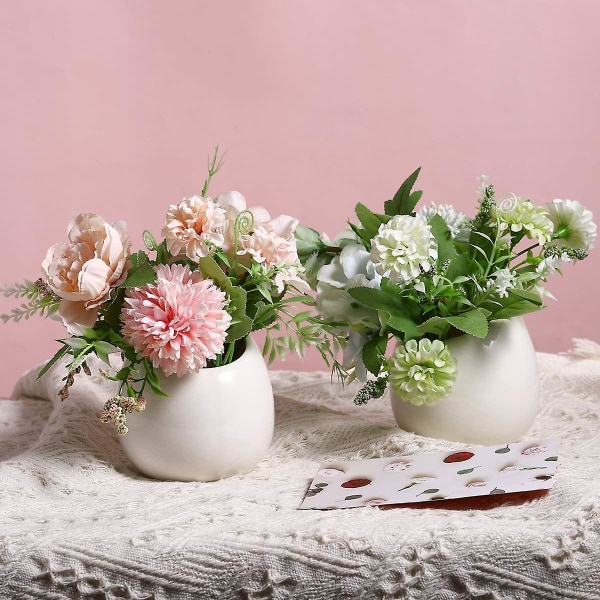Sett med 2 keramiske blomsterpotter uten hull Hvit