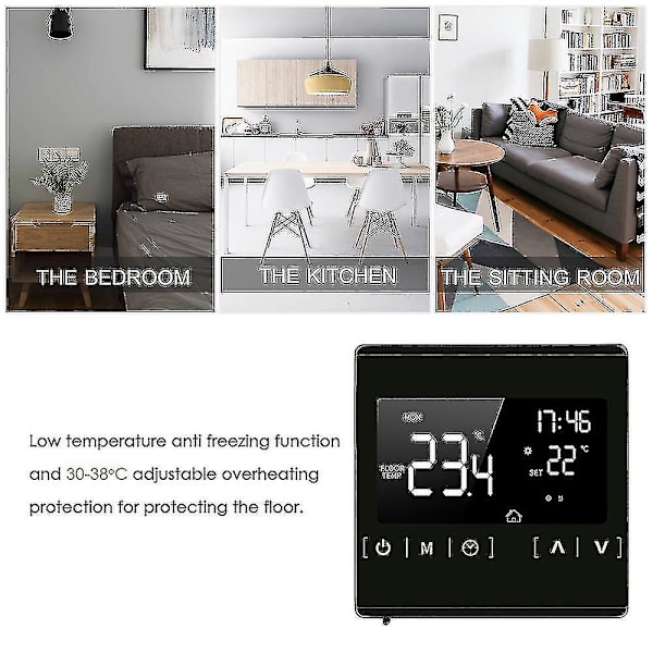 Älykäs LCD-kosketusnäyttötermostaatti kotiin, ohjelmoitava sähköinen lattialämmitysjärjestelmän lämmönsäädin (1 kpl)