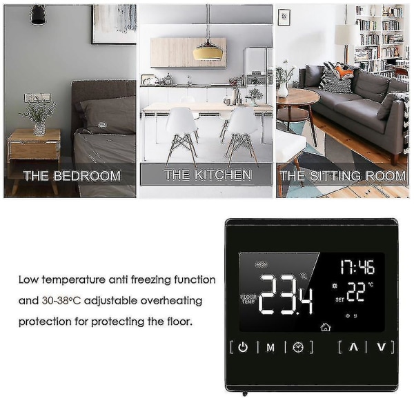 Smart LCD berøringsskjermtermostat for programmerbart elektrisk gulvvarmesystem termoregulator (1 stk)
