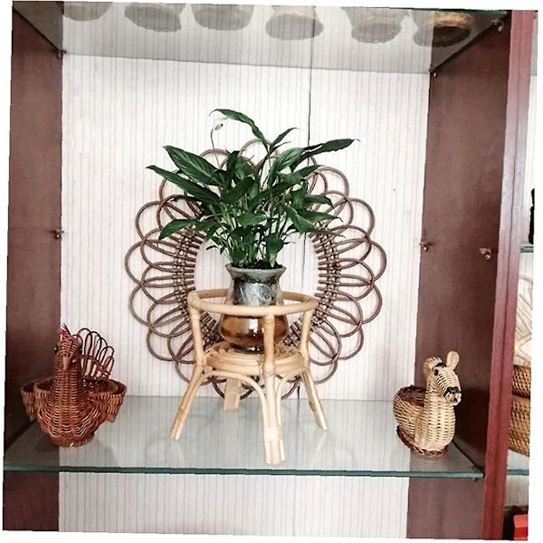 Rattan Stativ Naturlig Stativ Vevd Med Vevde Blomster Blomsterplante Planteholder For Hage Interiørdekorasjon