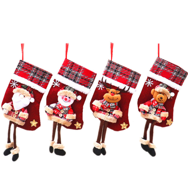 1 Christmas stockingChristmas decorationsSanta Claus socksGrid cloth doll dollsLint socksChristmas tree hangings