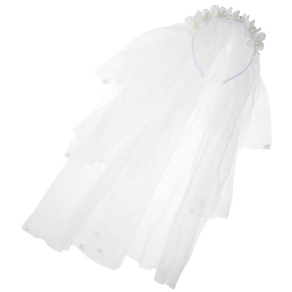 Brudslöja Första nattvarden Veil Veil Hårtillbehör Blomma Pannband Veil Girls Pannband Vita5 White 58X12CM