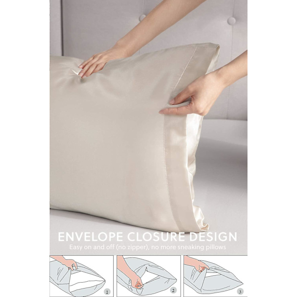 Satin Kuddeöverdrag för Hår och Hud, 2-pack - Standardstorlek Kuddeöverdrag - Satin Kuddeöverdrag med Kuvertstängning 20 x 29 Beige 20  x 29 Beige