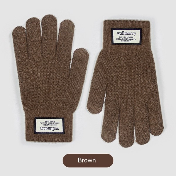 Vinterhandskar Pekskärm Dual-Layer Elastisk thermal stickad Foder Varma handskar för kallt väder coffee cloth label touch screen Male/Young Student