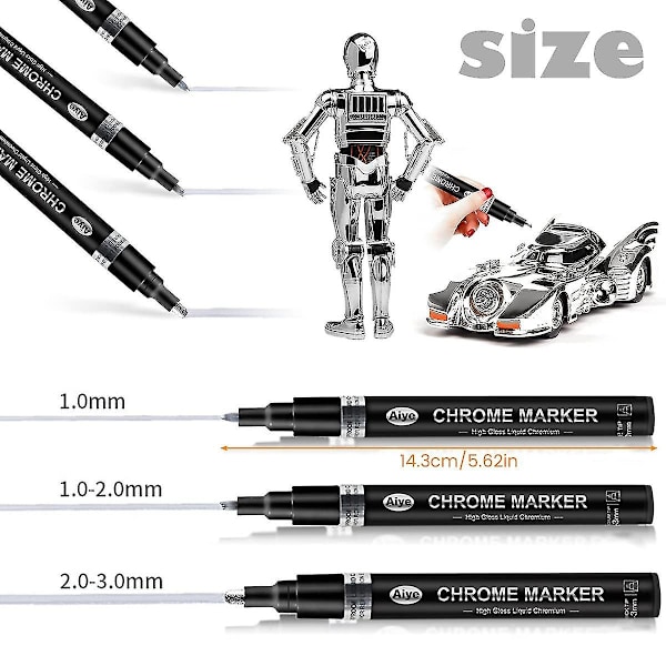 3-pack flytande krommarkör spegel flytande kromfärgpenna set metalliska markeringspennor DIY konst hantverk höjdpunkt penna silver Silver