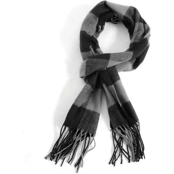 Svart Grå Herrscarf Klassisk Ankomst Vinter Rutig Halsduk Frans Kant Mjuk Varm Halsduk (180*32cm)