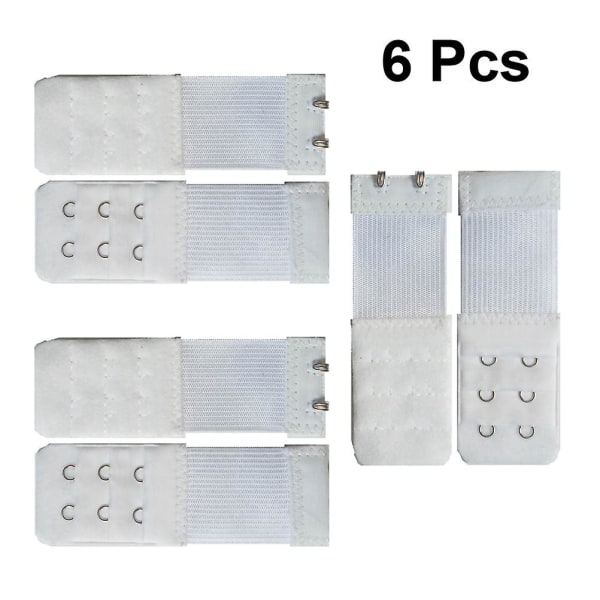 6 stk Komfortable BH-forlenger Elastisk Forlengelsesbeslag BH Forlenget Stropp (2 Kroker, Hvit)W White
