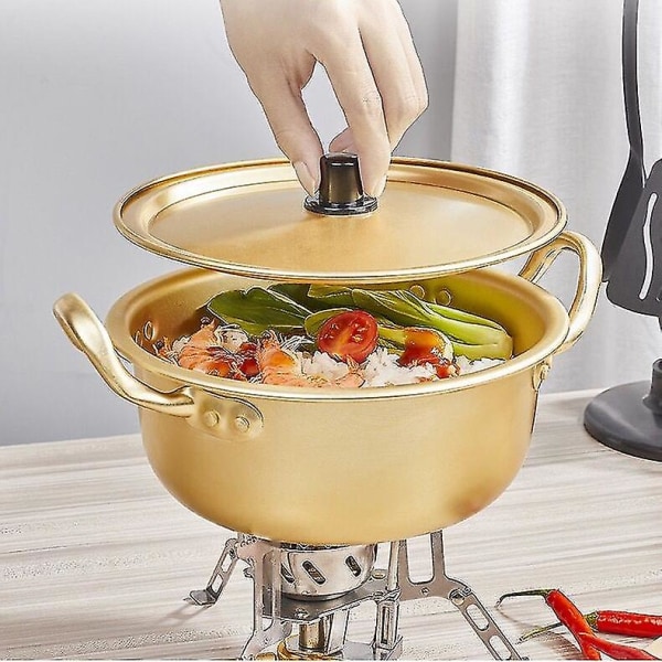 Korealainen pikanuudelipannu Pieni keittopannu Double Ear Soup Pot Pikanuudelipannu Keltainen alumiininen korealainen ramenpannu