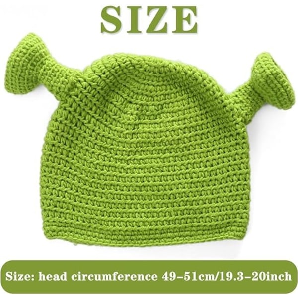 Shrek Modell B Maskerte Håndstrikket Ullhatter, Strikket Hatter Grønne Beanies, Håndstrikket Ull Vinterhatter Cosplay Tegneseriehatter for Kvinner og Menn