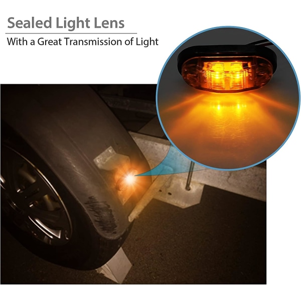 Positionslygter LED For- og baglygter Universal positionsindikator 12 Volt 24 Volt med gul pære til lastbil trailer varevogn campingvogn personbil.