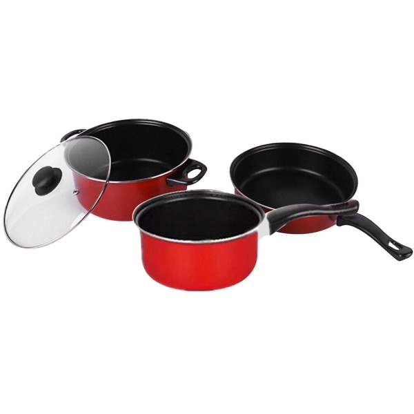 3pcs Non-stick Frying Pan Soup Pot Milk Pan Set Multifunctional Cooking Tool Kitchen Utensil For Home Daily UseRed44X24X8cm