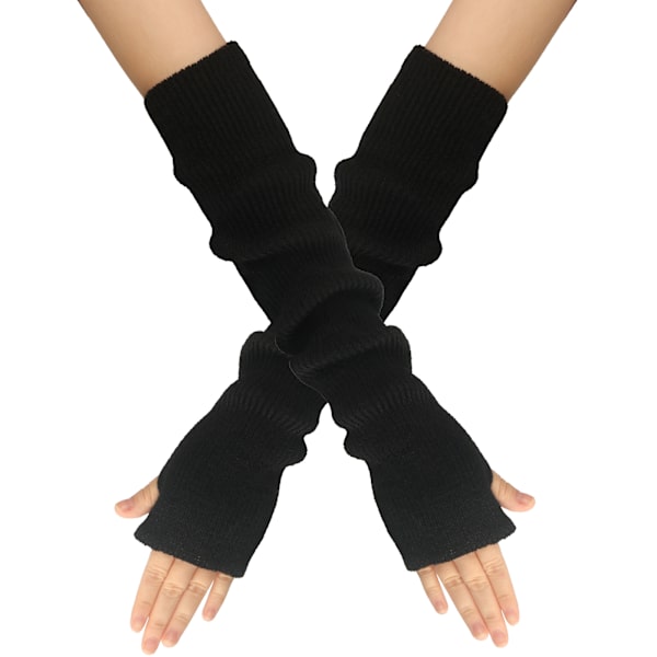 Kashamiirisekoitetut käsivarsinlämmittimet talviset sormittomat käsineet neulotut pipohanskat rannelämmittimet peukalonreiällä naisille black One size fits all