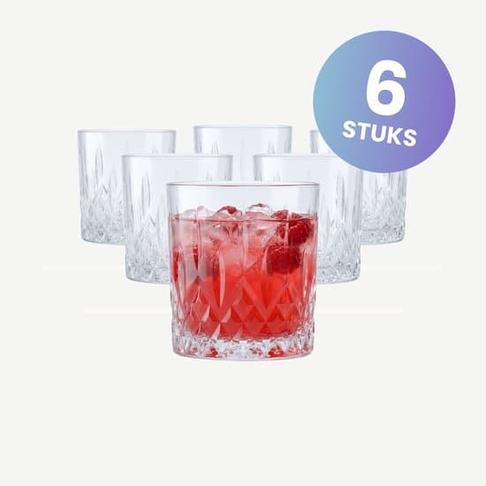 Mammoet Rose dricksglas set om 6, 33 cl kristallslipade glas för vatten, cocktail, whisky, diskmaskinssäkra, klara