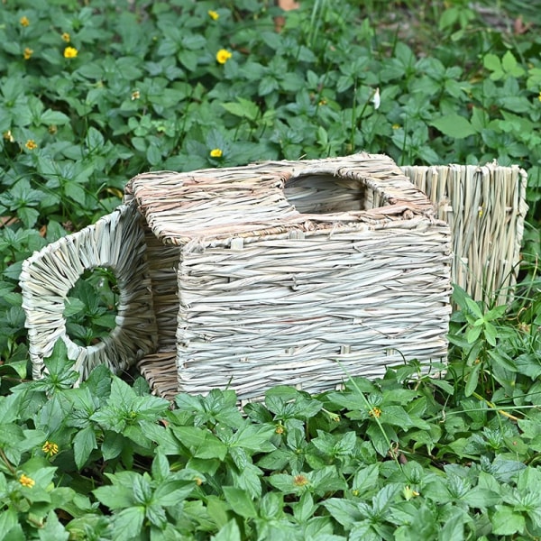 Stort gräshus för kaniner, handgjorda naturgräs hopfällbar sänghydda med öppningar Lekstuga för kanin marsvin Ch