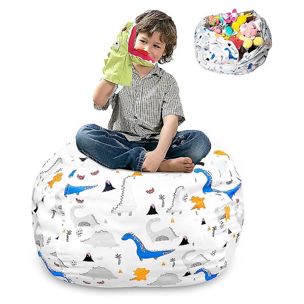 Barnestue med dyreutstopping og bønnepose med bærestropp, robust bomullspose, perfekt for leker og klær, gave til barn (32') dinosaur dinosaur