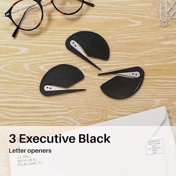 Brevöppnare - Executive Black - Skarp och Effektiv - Öppna Kuvert Med Lätthet - Svart 3-pack
