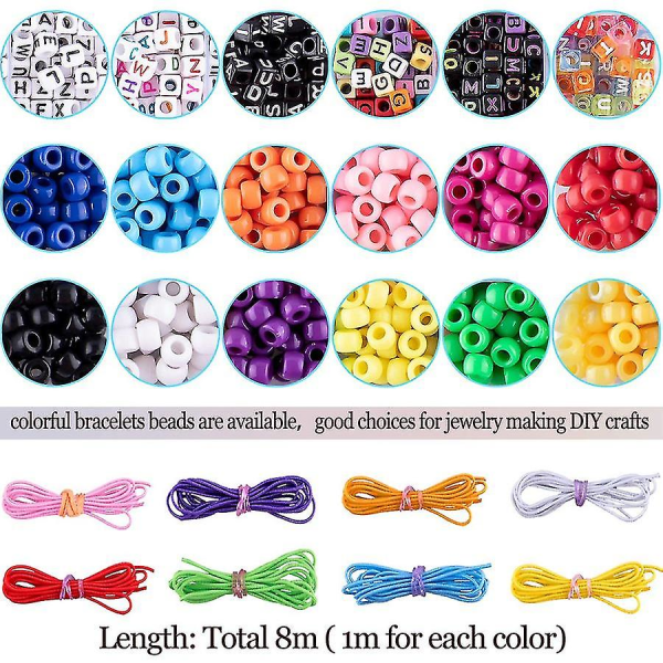 1000 stykker armbånd til fremstilling af perler Abc Beads Beads Letter Alfabet Perler med 8 ruller Farverig elastik