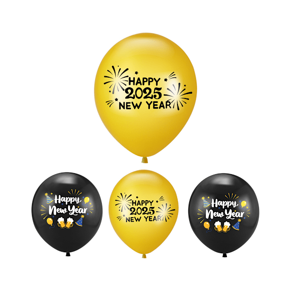 20 st guld och svarta Happy New Year-ballonger Nyårsaftonballonger, 2025 Nyårsballonger Nyårsaftonfestballonger