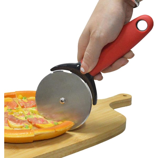 Pizza skærerhjul i rustfrit stål - Pizzaskærer til at skære pizza, praktiske køkkenredskaber til nemt at skære tynde pizzaer, tærtebund og bagværk (1 stk,