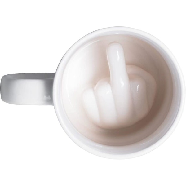 Keramisk krus med overraskelseseffekt - hvidt fingerdesign - Gadget kaffekrus som gave