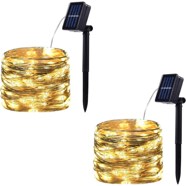 Varje koppartråd 8 lägen Solar Fairy Lights utomhus Vattentät för trädgård, uteplats, fest, jul, hem, 2-pack 200 LED-soldrivna slingljus (