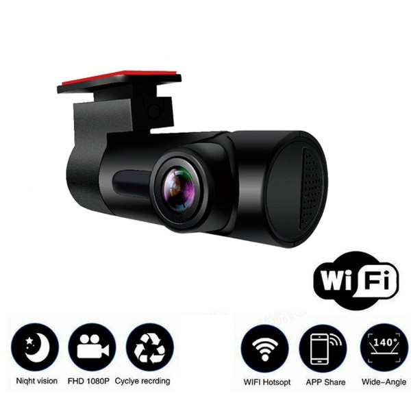 【2022 Ny Version】Full HD 1080P WiFi Bil Dashcam, Bil-kamera uden 140° Bredvinkelskærm, Dash Cam med Loop Optagelse, Parkeringsovervågning