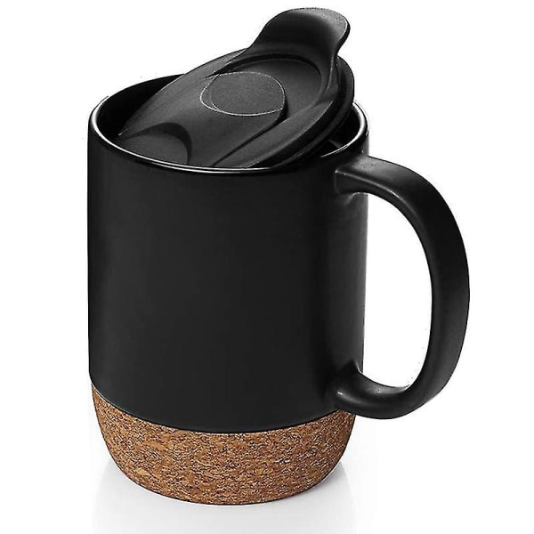 15 Oz keramikkkrus og sprutdeksel, stor kopp med håndtak, svart