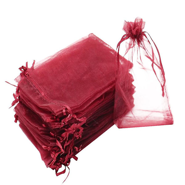 100 stk. Gaze-Snørepose Festival Gavepose Bærbar Smykkeskrin Claret 9x7cm Claret 9x7cm