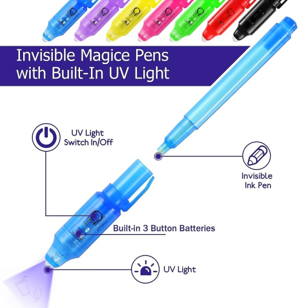 14 kpl Näkymätöntä Mustetta Kynä Muistikirja Juhla Pussi Täytteet Pojille Ja Tytöille, Magic Marker Kynät UV-Valolla