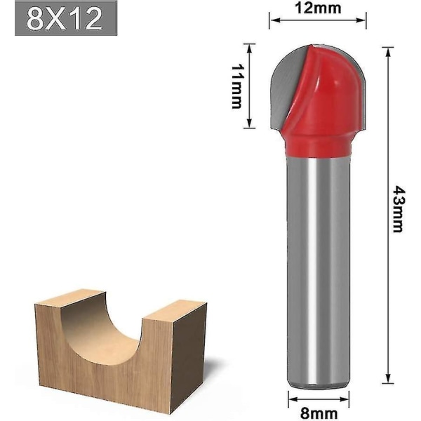 8 mm:n varsi, pyöreä nokka-suojus Core Box -jyrsimen terä, pyöreä urajyrsinterä puuntyöstöön, punainen5 kpl