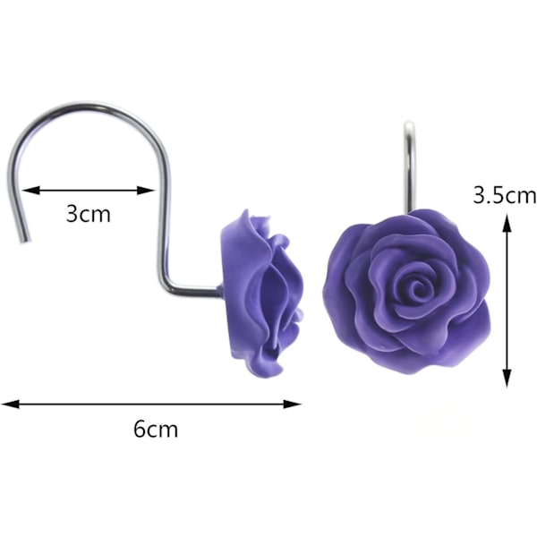 12 stk. Hjemmemode Dekorative Rustfrie Bruseforhængskroge Rose Design Bruseforhængsringe Kroge (rød) Lilla Purple