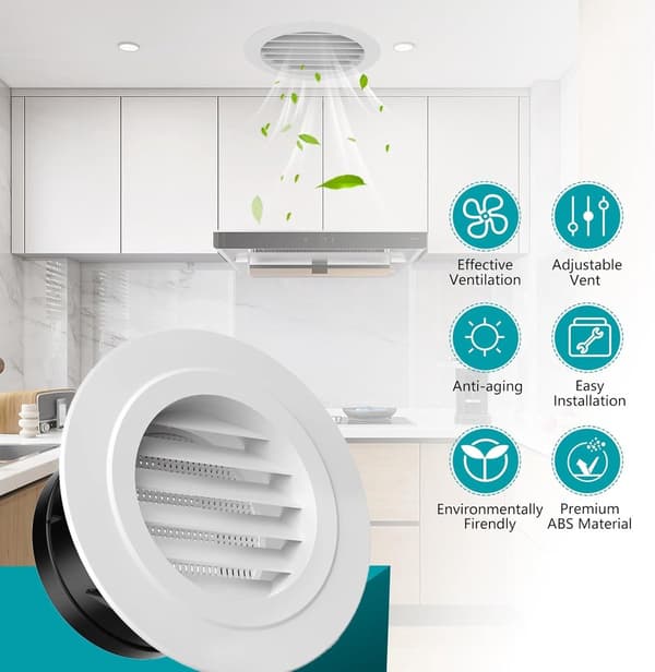 Rund Soffit Ventilationsdæksel 2-pak med indbygget skærmnet, 4 tommer ABS Lamel Luftventilationsrist til væg- og loftmontering, hvid