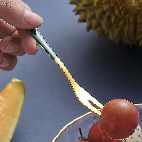 Frugtgaffel Husholdningssæt Rustfrit Stål Månekagegaffel Ostegaffel Dessertgaffel Kage 10 stk. - grøn